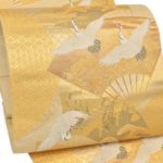 50代留袖用帯！長嶋成織物（金色）扇面に鶴柄袋帯が5万円以下！